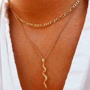 NEW Snake Layered Pendant Gold Color Necklace